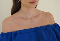 Srebrny podwójny naszyjnik księżyc szafir + pudełk