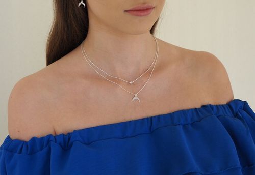 Srebrny podwójny naszyjnik księżyc szafir + pudełk na Arena.pl