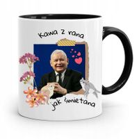 Kubek Czarny Śmieszny Pis Jarosław Kaczyński Z Nadrukiem Ze Zdjęciem