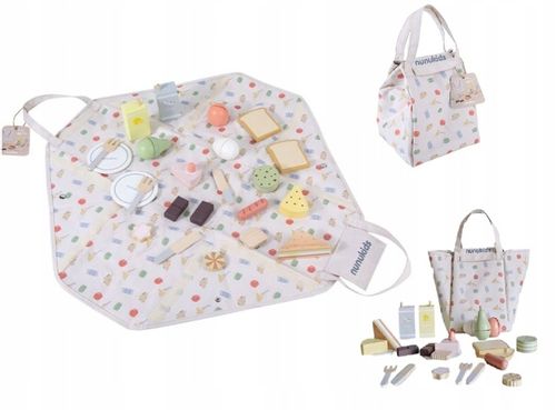 Drewniany Zestaw Piknikowy Dla Dzieci Nunukids Piknik Torba Mata Akcesoria na Arena.pl