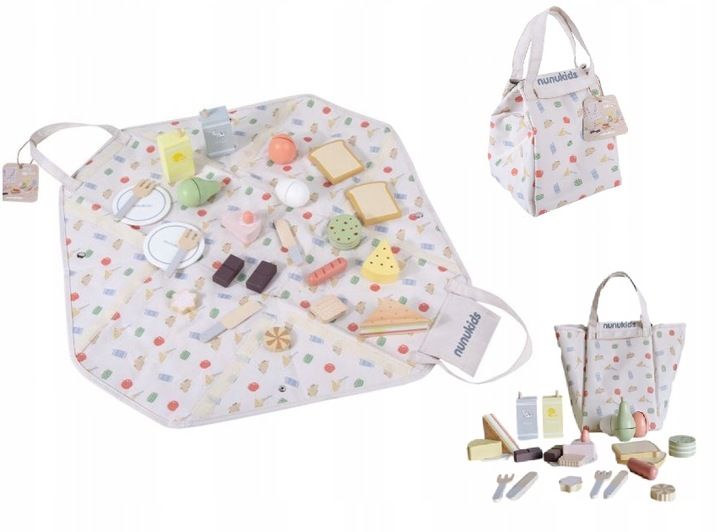 Drewniany Zestaw Piknikowy Dla Dzieci Nunukids Piknik Torba Mata Akcesoria zdjęcie 1