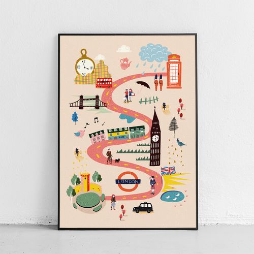 Plakat mapa mapy Londyn ilustracja 61x91 cm w czarnej ramie na Arena.pl