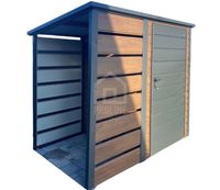 Schowek domek ogrodowy 1,5×1,5 + wiata 1×1,5 drzwi dach spad w tył PLG245