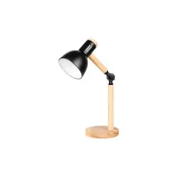 Lampa biurkowa czarna z drewnianą podstawą E27 60W