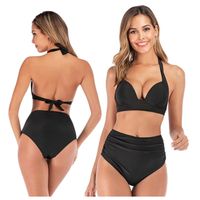 BIKINI KOMPLET STRÓJ KĄPIELOWY CZARNY WYSOKI STAN USZTYWNIANY WIĄZANY L