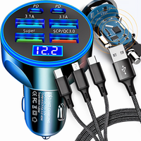 SZYBKA ŁADOWARKA SAMOCHODOWA 6X USB USB-C QC 3.0 KABEL USB 3W1 LIGHTNING