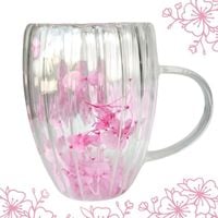 Szklanka termiczna ryflowana z kwiatami w środku, gipsówka róż 300 ml 1szt