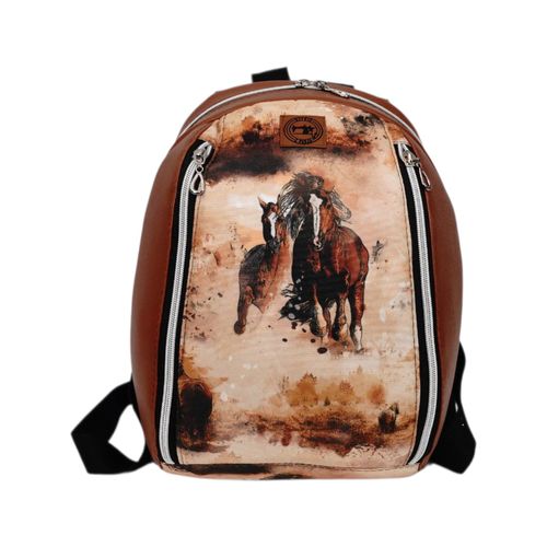 Mały Plecak Brązowy z Motywem Koni – Konie w Galopie – Handmade na Arena.pl