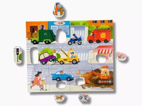 Puzzle 17 elementów. Pojazdy. Pierwsze puzzle + figurki na Arena.pl