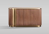 Ryflowana komoda drewniana brązowa złota z blatem marmurowym 158x40x88