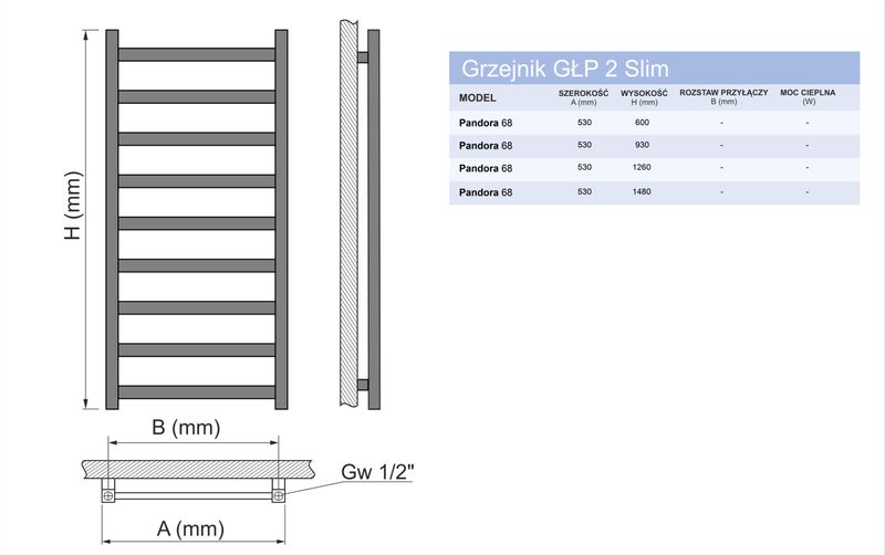 Grzejnik elektryczny 150/53 ROYAL Slim grafit zdjęcie 10
