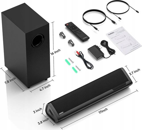 Saiyin Soundbar telewizyjny z subwooferem, 43 cm 2.1ch Surround Sound na Arena.pl