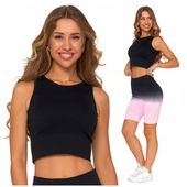 TOP DAMSKI SPORTOWY CROP TOP PRĄŻKOWANY ELASTYCZNY KRÓTKA KOSZULKA MORAJ M