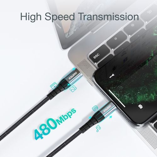 kabel przewód do iphone usb-c - lightning 480mb/s 3a 1.2m - czarny na Arena.pl