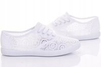 PRZEWIEWNE TENISÓWKI DAMSKIE NA LATO TRAMPKI AŻUROWE BIAŁE