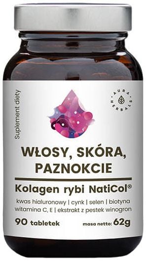 Wlosy Skora Paznokcie Kolagen Rybi Naticol Selen Biotyna 90 Tabletek 62g Aura Herbals Arena Pl