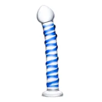 glas blue spiral - szklana forma intymna, spiralna faktura, 19 cm