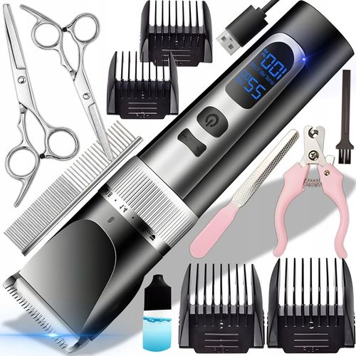 MASZYNKA DO STRZYŻENIA PSA ZWIERZĄT ZESTAW PSÓW BEZPRZEWODOWA CICHA LCD 9W na Arena.pl