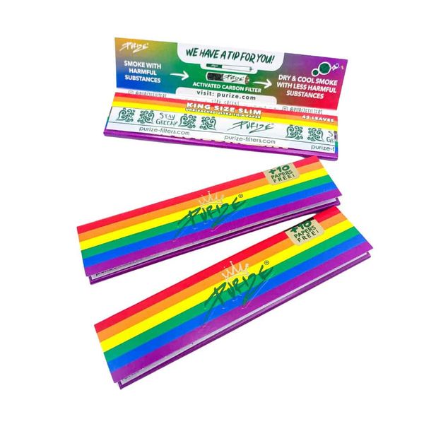 Bibułki Purize Rainbow King Size Slim - bletki do jointów 32+10 gratis zdjęcie 1