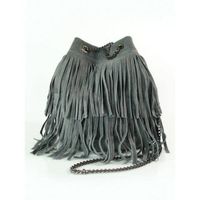 ZAMSZOWA LISTONOSZKA WOREK FRĘDZLE WŁOSKA SKÓRZANA SZARA TOREBKA WL45G