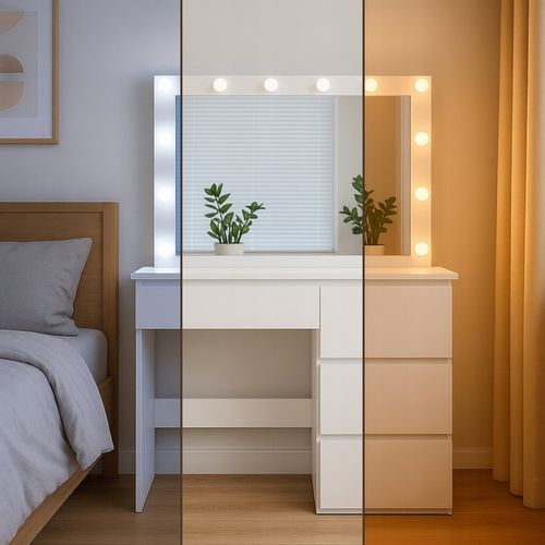 TOALETKA KOSMETYCZNA 90cm BIAŁA Z LUSTREM I OŚWIETLENIEM LED STORMY na Arena.pl