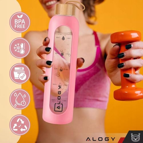 BUTELKA SZKLANA NA WODĘ BIDON MOTYWACYJNA SZCZELNA SILIKONOWE ETUI 1000 ML na Arena.pl