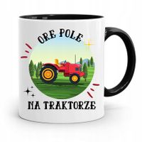 Dla Rolnika Kubek Czarny Ore Pole Na Traktorze Z Nadrukiem Ze Zdjęciem
