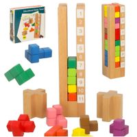 Wieża Układanka Tetris Klocki Drewniane Puzzle Gra Montessori Edukacyjna