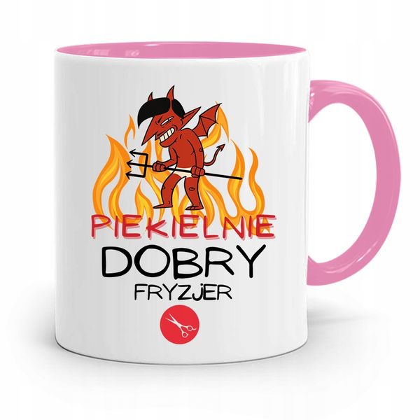 Kubek Różowy Dla Fryzjera Piekielnie Dobry Fryzjer Z Nadrukiem Ze Zdjęciem zdjęcie 1