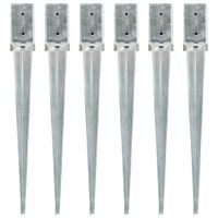 Kołki gruntowe, 6 szt., srebrne, 8x8x76 cm, stal galwanizowana