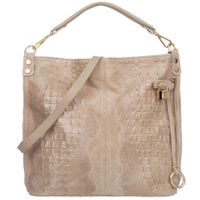 VERA PELLE torebka zamszowa worek shopper z kłódeczką kroko V493 beżowa