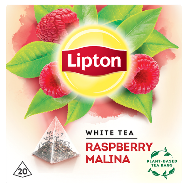 LIPTON HERBATA BIAŁA 20SZT WHITE TEA RASPBERRY PIRAMIDKI zdjęcie 1