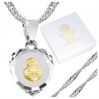 ŁAŃCUSZEK Srebrny MEDALIK Komunijny SERCE Matka Boska do Komunii na Chrzest