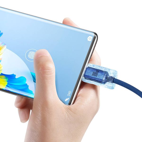 kabel usb do usb-c baseus crystal shine, 100w, 2m (niebieski) zdjęcie 3