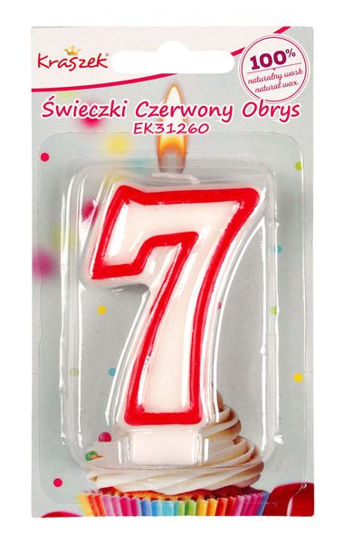 Świeczka Czerwony Obrys "7" zdjęcie 1