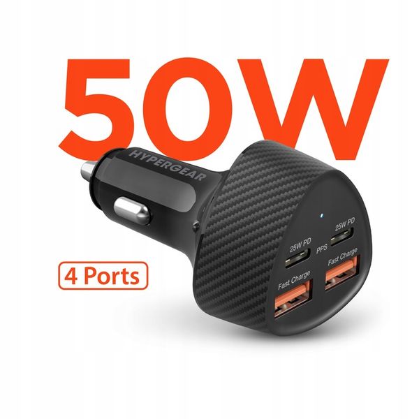 HyperGear superszybka ładowarka samochodowa QUAD 2xUSB-C PD, 2xUSB, 7A, 50W zdjęcie 9