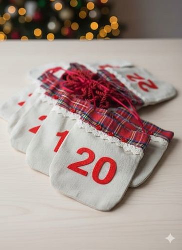 KALENDARZ ADWENTOWY DIY 24 WORECZKI JUTOWE Z KORONKĄ + SZNUREK NUMERY na Arena.pl