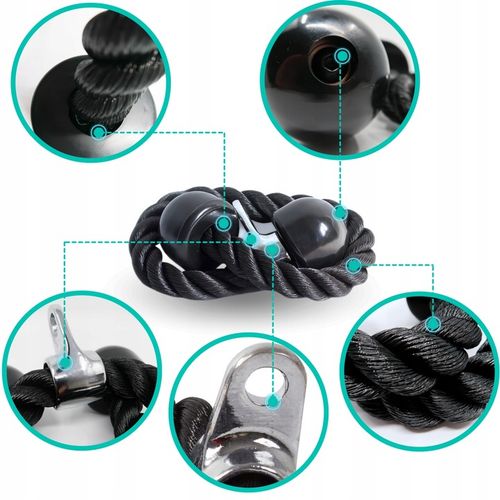 SZNUR UCHWYT DO WYCIĄGU LINA NA TRICEPS MASYWNA I SOLIDNA Z KARABIŃCZYKIEM na Arena.pl