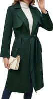 Długi Płaszcz Damski Trencz z Paskiem Ciemnozielony Rozmiar S Jesienny