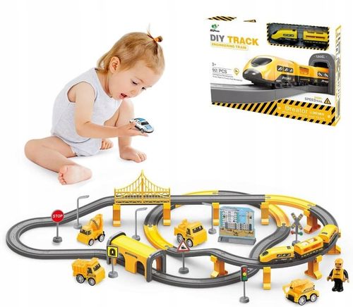 KOLEJKA ELEKTRYCZNA TORY POJAZDY MOSTY DOMKI POCIĄG WAGONY 92 elementów na Arena.pl