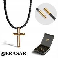 Męski Skórzany Naszyjnik [Cross] Złoty