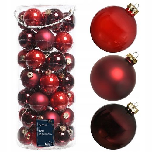 Szklane Czerwone Bordowe Bombki Choinkowe 6 cm 49szt. MIX na Arena.pl