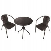 Komplet mebli ogrodowych stolik + 2 krzesła z technorattanu brązowe