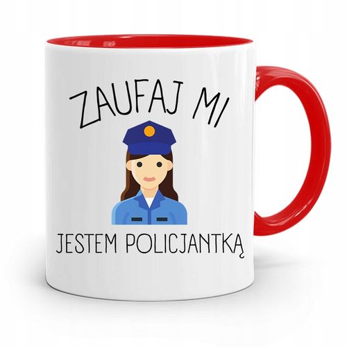 Kubek Czerwony Prezent Dla Policjantki Zaufaj Mi Z Nadrukiem Ze Zdjęciem na Arena.pl