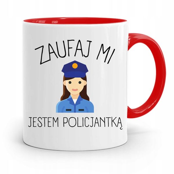Kubek Czerwony Prezent Dla Policjantki Zaufaj Mi Z Nadrukiem Ze Zdjęciem zdjęcie 1