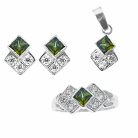 SREBRNY KOMPLET Z CYRKONIAMI I SZMARAGDAMI SREBRO PRÓBY 925