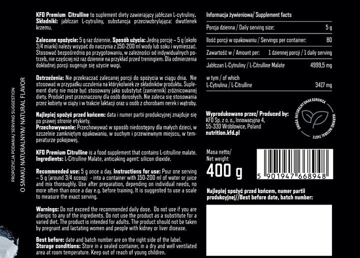 KFD Pure Citrulline Malate 400g Cytrulina zdjęcie 2