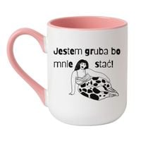 KUBEK „JESTEM GRUBA, BO MNIE STAĆ!” Wzór - Elegant Coffee Różowy 330 ml