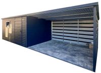 Schowek – Domek ogrodowy 4×3 m + wiata 6×3 m  okno – antracyt ID1218
