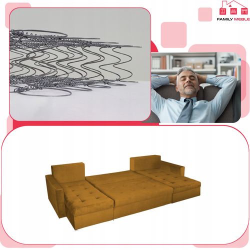 Narożnik Varius BIG rozkładany f spania pojemniki Family meble złoty żółty na Arena.pl